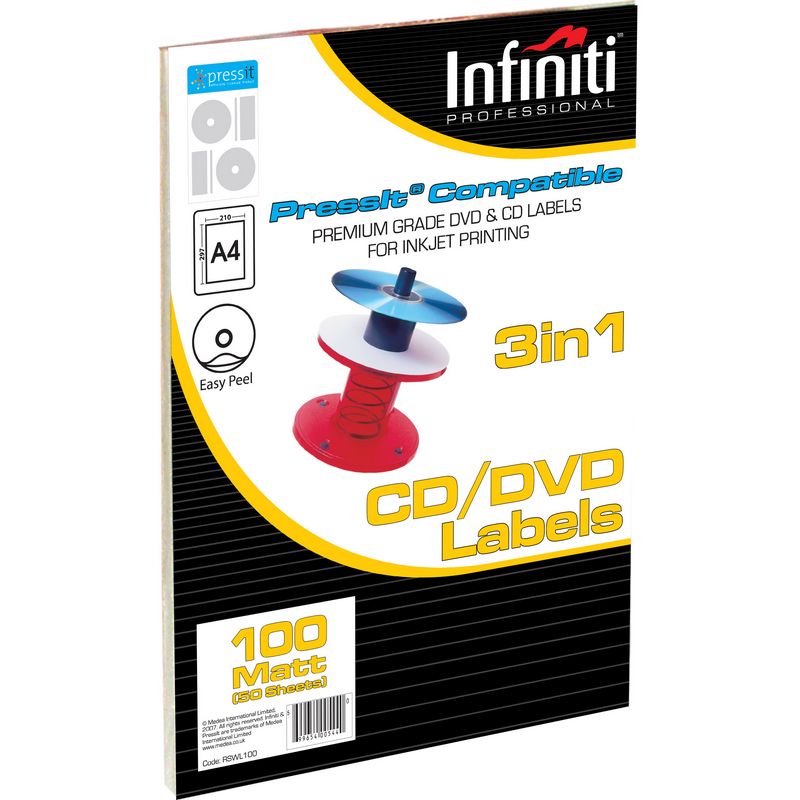 Infiniti Pressit Compatible CD/DVD Labels Matt 100 Pack